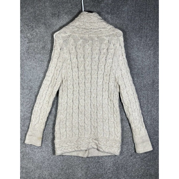 Zara Chunky Cable Knit Button Up Wool Acrylic Sweater Womens Small Pockets Beige - Picture 2 of 13